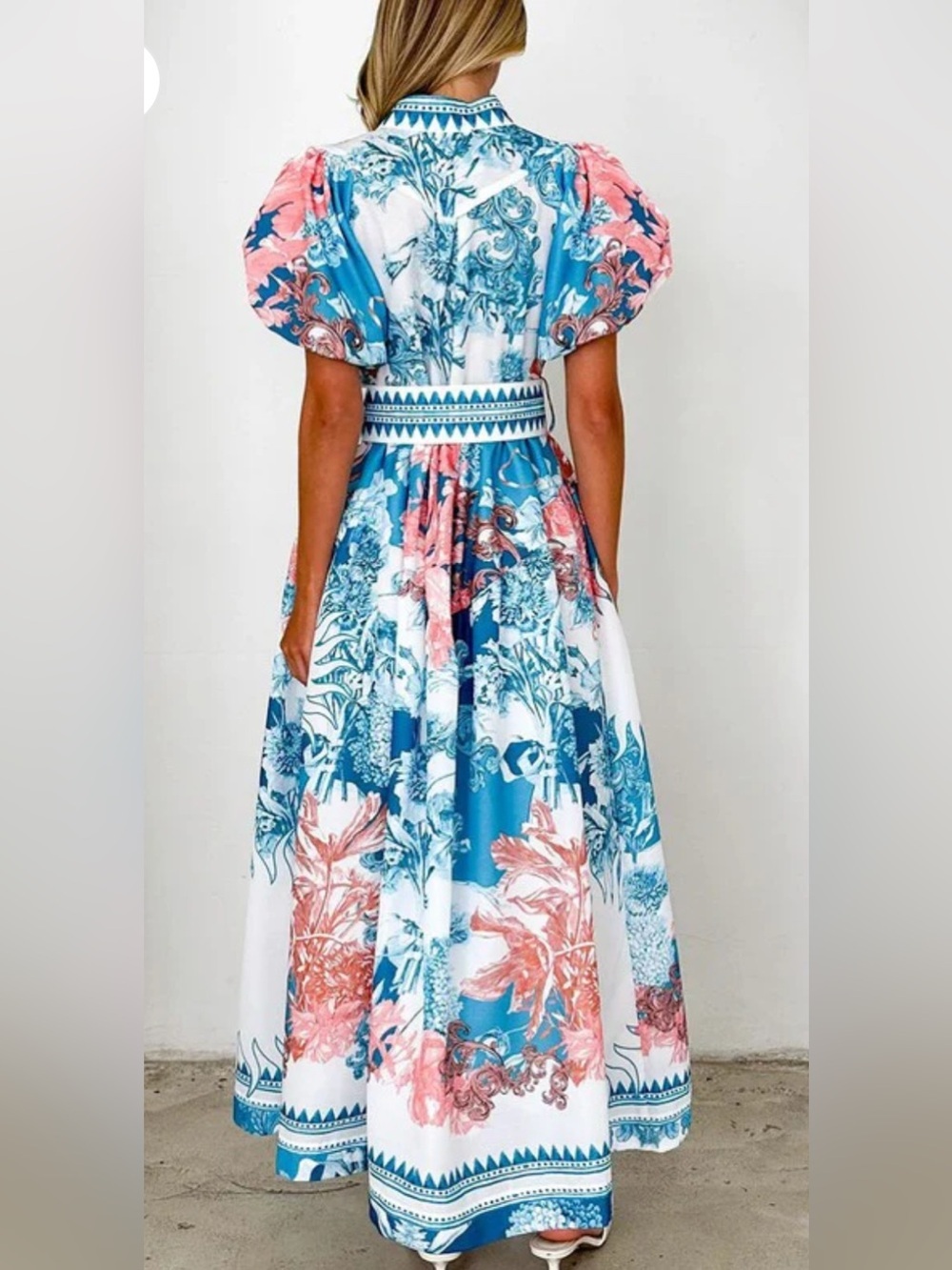 Tropical Floral Maxi Dress Puff Sleeve Resort Coastal Wedding Guest Feminine S - Picture 2 of 8